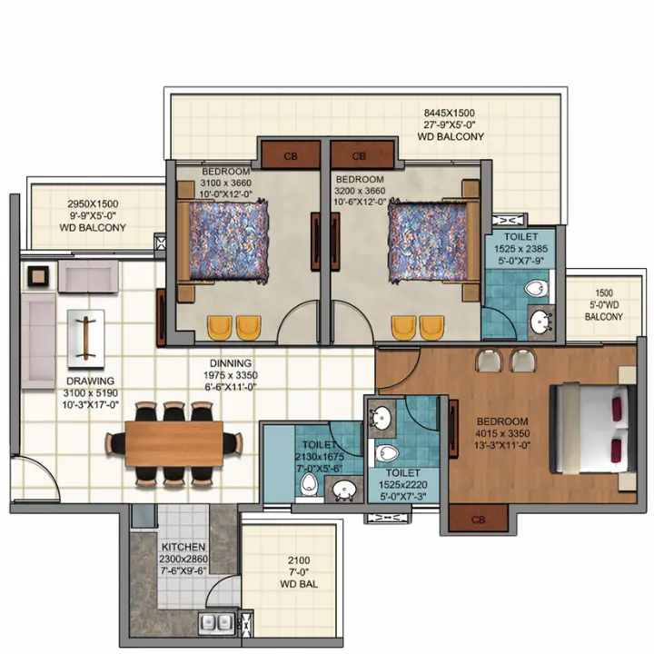 3 BHK Floorplan